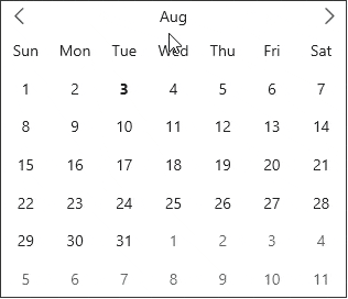 Calendar control showing smooth animation